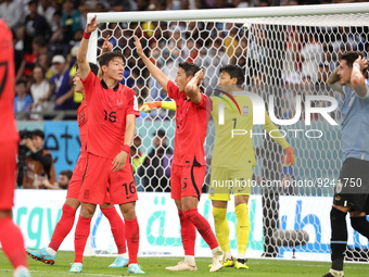 Hwang Ui-Jo of South Korea, Goalkeeper of South Korea Kim Seung-Gyu during the FIFA World Cup 2022, Group H football match between Uruguay a...