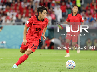 Lee Kang-In of South Korea during the FIFA World Cup 2022, Group H football match between Uruguay and Korea Republic on November 24, 2022 at...