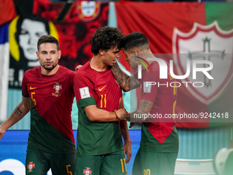 (11) JOAO FELIX of Portugal team celebrate with teammate after score second goal during FIFA World Cup Qatar 2022  Group H football match be...