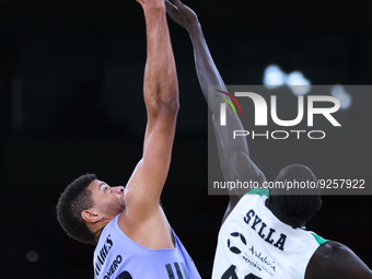 Edy Tavares of Real Madrid Baloncesto in action with Amar Sylla of Real Betis Baloncesto during the Liga Endesa match between Real Betis Bal...