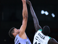 Edy Tavares of Real Madrid Baloncesto in action with Amar Sylla of Real Betis Baloncesto during the Liga Endesa match between Real Betis Bal...