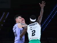 Gabriel Deck of Real Madrid Baloncesto in action with BJ Johnson of Real Betis Baloncesto during the Liga Endesa match between Real Betis Ba...