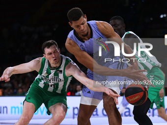 Edy Tavares of Real Madrid Baloncesto in action with Rodions Kurucs of Real Betis Baloncesto during the Liga Endesa match between Real Betis...