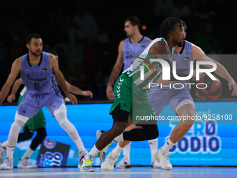 Shannon Evans of Real Betis Baloncesto in action during the Liga Endesa match between Real Betis Baloncesto and Real Madrid Baloncesto at Pa...
