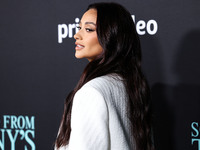 Canadian actress and model Shay Mitchell wearing a The Mannei suit with PIFERI shoes and Tiffany and Co. jewelry arrives at the Los Angeles...