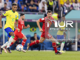 Rodrygo , Remo Freuler  during the World Cup match between Brasil vs Switzerland, in Doha, Qatar, on November 28, 2022. (