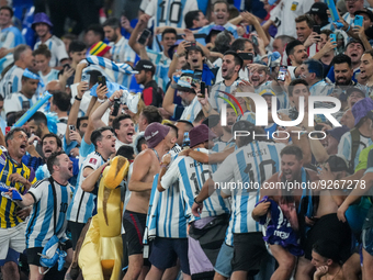 Fans of team Argentina after won the match at the FIFA World Cup Qatar 2022 Group C match between Poland and Argentina at Stadium 974 on 30...