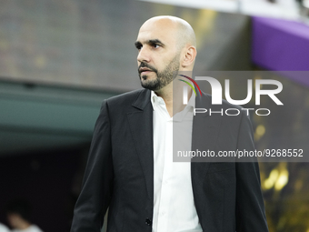 Walid Regragui head coach of Morocco during the FIFA World Cup Qatar 2022 Group F match between Canada and Morocco at Al Thumama Stadium on...