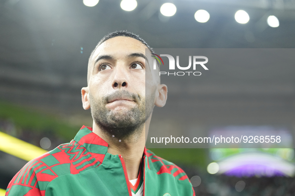 Hakim Ziyech attacking midfield of Morocco and Chelsea FC prior the FIFA World Cup Qatar 2022 Group F match between Canada and Morocco at Al...