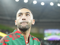 Hakim Ziyech attacking midfield of Morocco and Chelsea FC prior the FIFA World Cup Qatar 2022 Group F match between Canada and Morocco at Al...