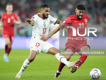 Sofiane Boufal left winger of Morocco and Angers SCO and Jonathan Osorio Central Midfield of Canada and Toronto FC compete for the ball duri...