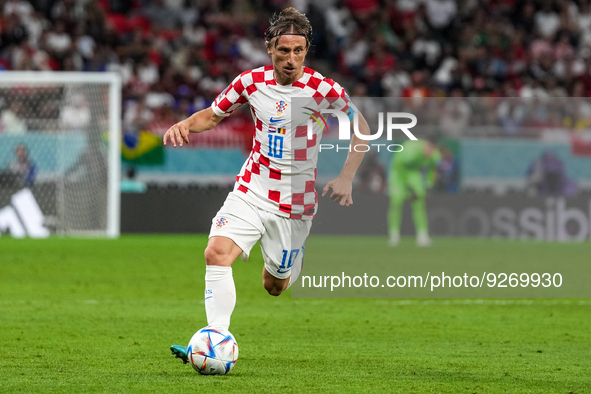 (10) Luka Modric of team Croatia during the FIFA World Cup Qatar 2022 Group F match between Croatia and Belgium at Ahmad Bin Ali Stadium on...