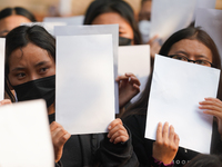 Members of Tibetan Youth Congress organize a "White Paper Gathering" in solidarity with the on-going "White Paper" protests in China, in New...