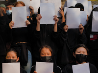 Members of Tibetan Youth Congress organize a "White Paper Gathering" in solidarity with the on-going "White Paper" protests in China, in New...
