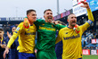 Modena celebrate the victory (Magnino, Gagno, Pergreffi) during the Italian soccer Serie B...