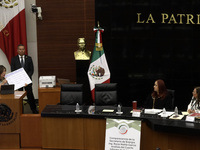 December 8, 2022, Mexico City, Mexico: Senator Xochitl Galvez during her speech at the appearance of the Mexican Secretary of Energy, Rocio...