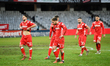 Players of UTA Arad at the end of the game Romania Superliga FC U CLUJ vs UTA ARAD, disput...