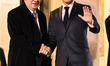 Emmanuel Macron shakes hand with Mr. Hun Sen. French President Emmanuel Macron welcomes Ca...
