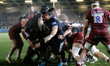 Logovi'i Mulipola of Newcastle Falcons drives his side towards the try line during the Gal...