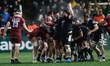 Logovi'i Mulipola of Newcastle Falcons and Jamie Blamire of Newcastle Falcons celebrate a...