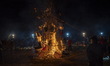Villagers burning a giant paper ghost king on during a Da Jiu Festival in Yuen Long Distri...
