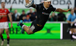 Matias Moroni of Newcastle Falcons flies in to score during the Gallagher Premiership matc...