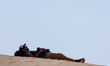 Bastien Roux having a nap during the Stage 10 of the Dakar 2023 between Haradh and Shaybah...