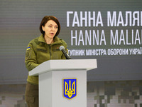 Ukraine's Deputy of Defence Minister Hanna Maliar addresses during a media briefing of the Security and Defense Forces of Ukraine in Kyiv, U...