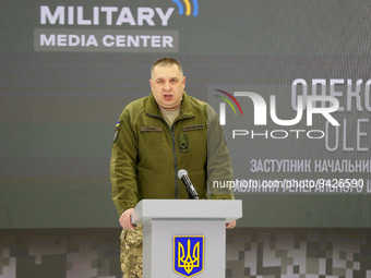 Oleksii Hromov, Deputy Head of the Main Operations Directorate of the General Staff of the Armed Forces of Ukraine addresses during a media...