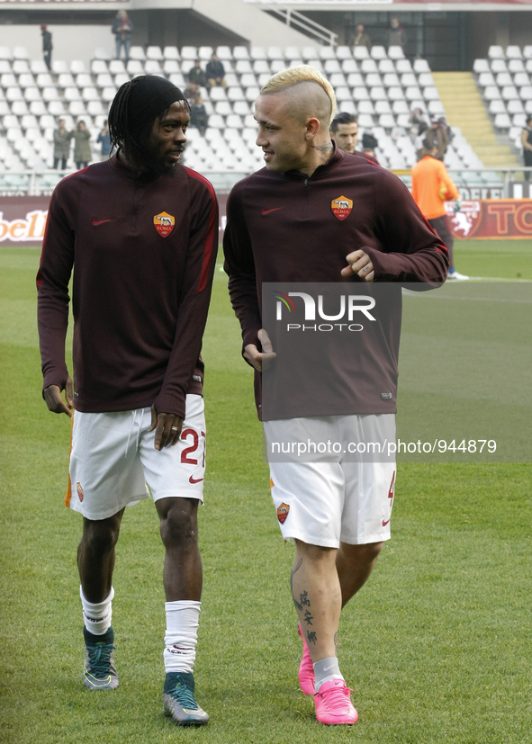 Gervinho and Radja Nainggolan  before the Seria A match  between Torino FC and AS Roma at the olympic stadium of turin on december 5, 2015 i...