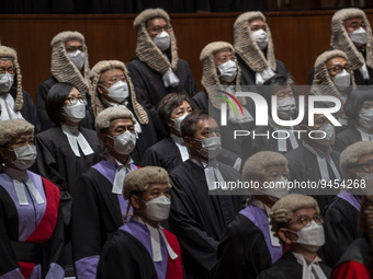 Hong Kong judges in wigs and robes during the Ceremonial Opening of Legal Year 2023 inside City Hall on January 16, 2023 in Hong Kong, China...