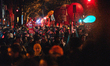 General view of the procession of demonstrators in the middle of the trucks of the FO and...