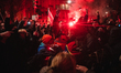 Demonstrators celebrate as they arrive at Place de la Nation during the demonstration whic...
