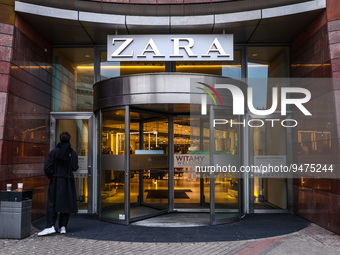 Zara store entrance in Warsaw, Poland on January 19, 2023. (