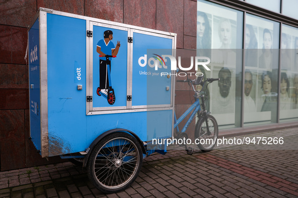 Dott electric cargo bike is seen in Warsaw, Poland on January 19, 2023. 