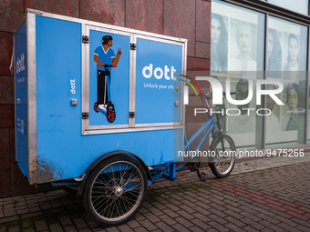 Dott electric cargo bike is seen in Warsaw, Poland on January 19, 2023. (