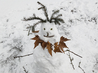 A snowman is seen after a snowfall in L'Aquila, Italy, on January 23, 2023. Central Italy is involved in a bad weather wave which is bringin...