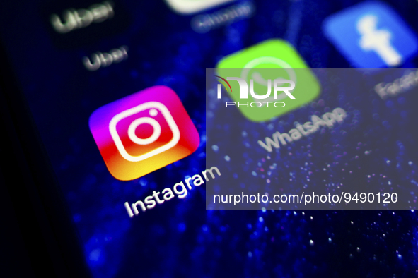 Instagram app logo is displayed on a mobile phone screen for illustration photo. Krakow, Poland on January 23, 2023. 
