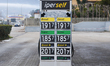 Price signs are seen in a closed gas station in L'Aquila, Italy, on January 25, 2023. On j...