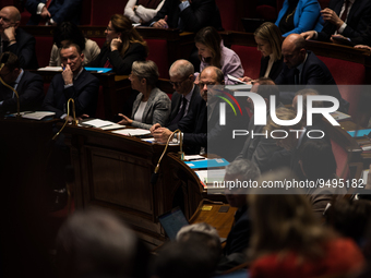 The benches of the government majority with Justice Minister Eric Dupond-Moretti in the centre, during the question session to the governmen...