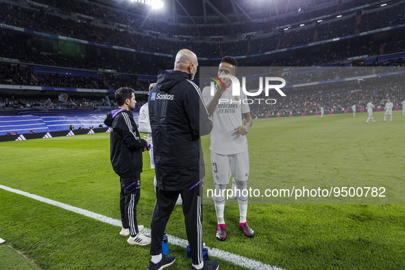 Eder Militao of Real Madrid during the Copa del Rey match between Real Madrid and Atletico de Madrid at Estadio Santiago Bernabeu in Madrid,...