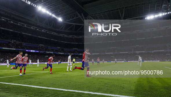 Alvaro Morata of Atletico de Madrid celebrates a goal during the Copa del Rey match between Real Madrid and Atletico de Madrid at Estadio Sa...