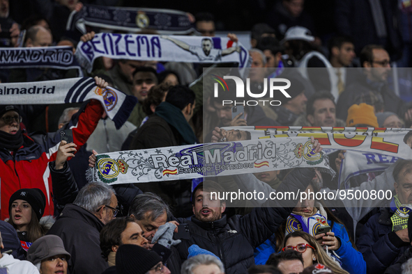Supporters during the Copa del Rey match between Real Madrid and Atletico de Madrid at Estadio Santiago Bernabeu in Madrid, Spain. 