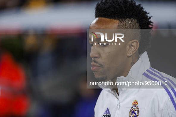 Eder Militao of Real Madrid during the Copa del Rey match between Real Madrid and Atletico de Madrid at Estadio Santiago Bernabeu in Madrid,...