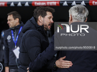 Diego Simeone of Atletico de Madrid with Carlo Ancelotti of Real Madrid during the Copa del Rey match between Real Madrid and Atletico de Ma...