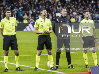 Soto Grado with others Referees during the Copa del Rey match between Real Madrid and Atletico de Madrid at Estadio Santiago Bernabeu in Mad...