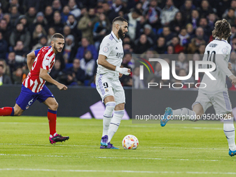 Karim Benzema of Real Madrid in action during the Copa del Rey match between Real Madrid and Atletico de Madrid at Estadio Santiago Bernabeu...