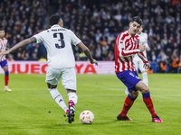 Eder Militao of Real Madrid in action with Alvaro Morata of Atletico de Madrid during the Copa del Rey match between Real Madrid and Atletic...