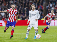 Luka Modric of Real Madrid in action during the Copa del Rey match between Real Madrid and Atletico de Madrid at Estadio Santiago Bernabeu i...