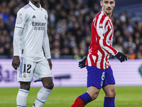 Eduardo Camavinga of Real Madrid with Antoine Griezmann of Atletico de Madrid during the Copa del Rey match between Real Madrid and Atletico...